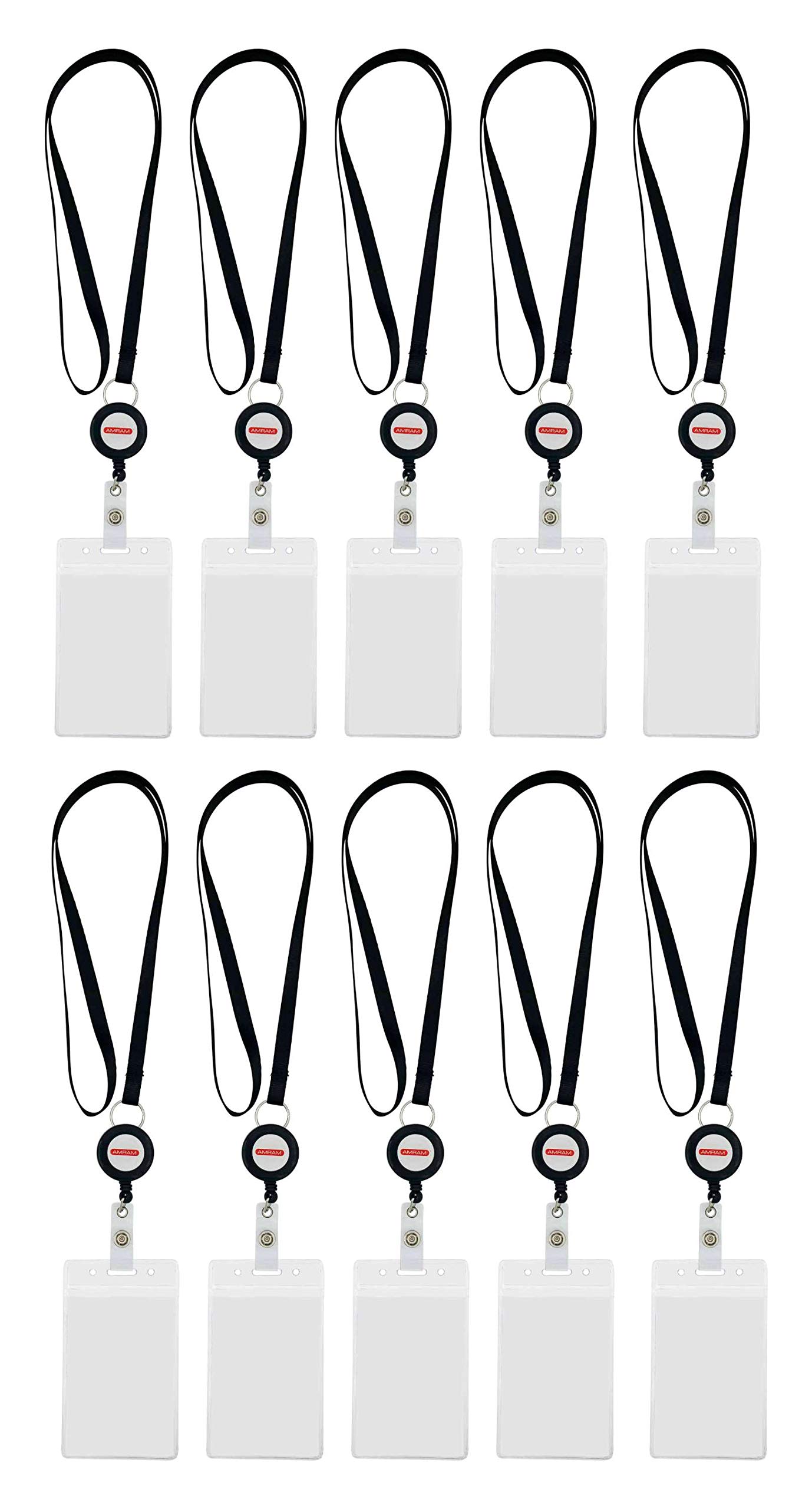Amram 2 1/2-in x 4 1/4-in Badge Holders with Lanyard and Retractable Badge Clip, 10 Pack