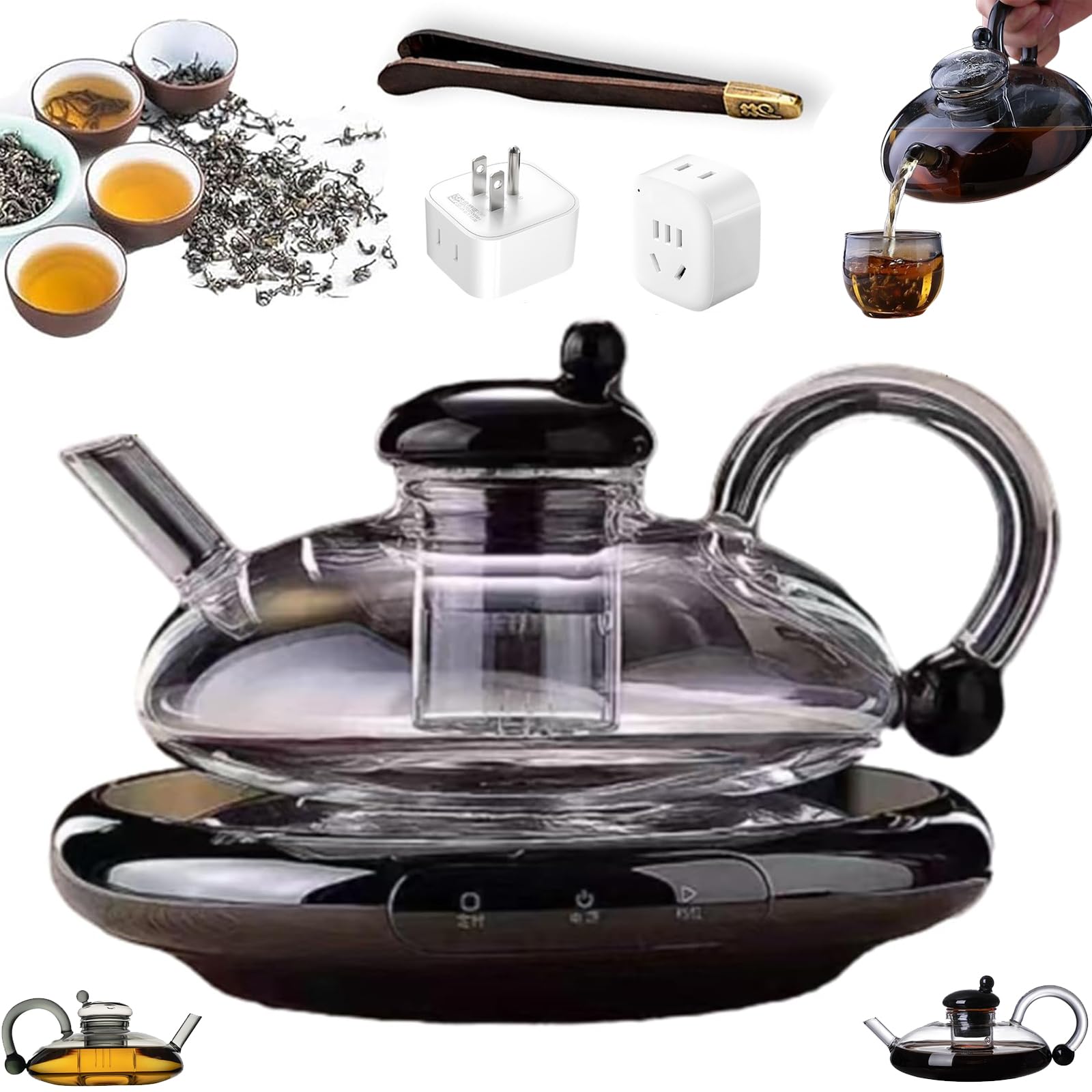Zestaw do parzenia herbaty filtrowanej z ceramicznym czajnikiem elektrycznym do herbaty liściastej i kawy. Zawiera czajnik i czajnik na 2 filiżanki.(Electric ceramic stove+Transparent)