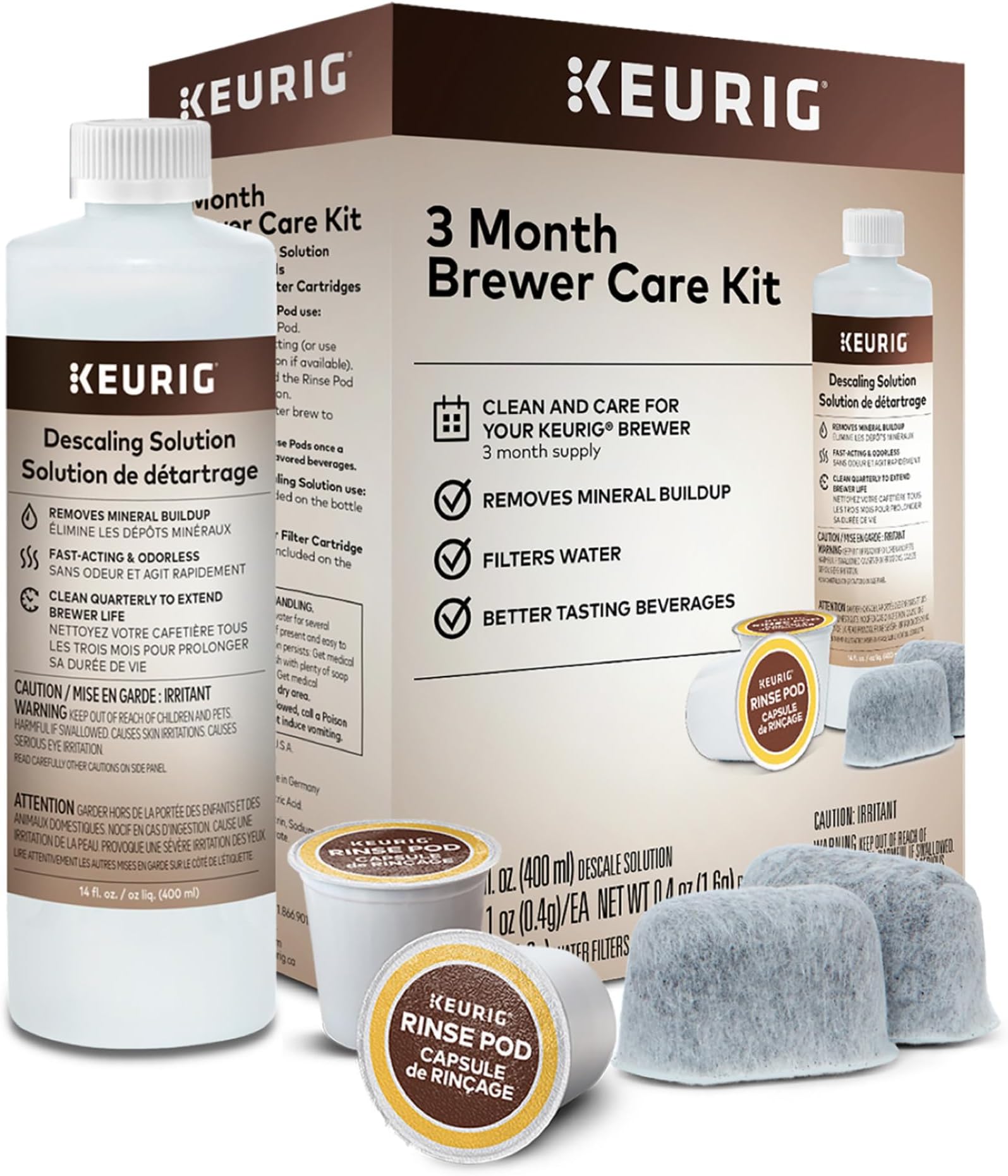 3-Month Brewer Maintenance Kit, Includes Descaling Solution, Water Filter Cartridges & Rinse Pods, Compatible with Keurig Classic/1.0 & 2.0 K-Cup Pod Coffee Makers, 7 Count