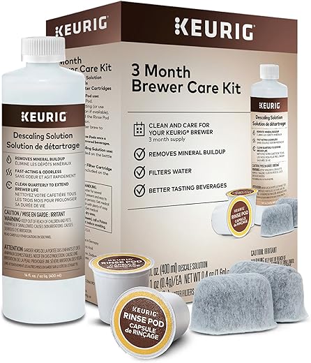 Keurig 3-Month Brewer Maintenance Kit Includes Descaling Solution, Water Filter Cartridges & Rinse Pods, Compatible Classic/1.0 & 2.0 K-Cup Coffee Makers, 7 Count