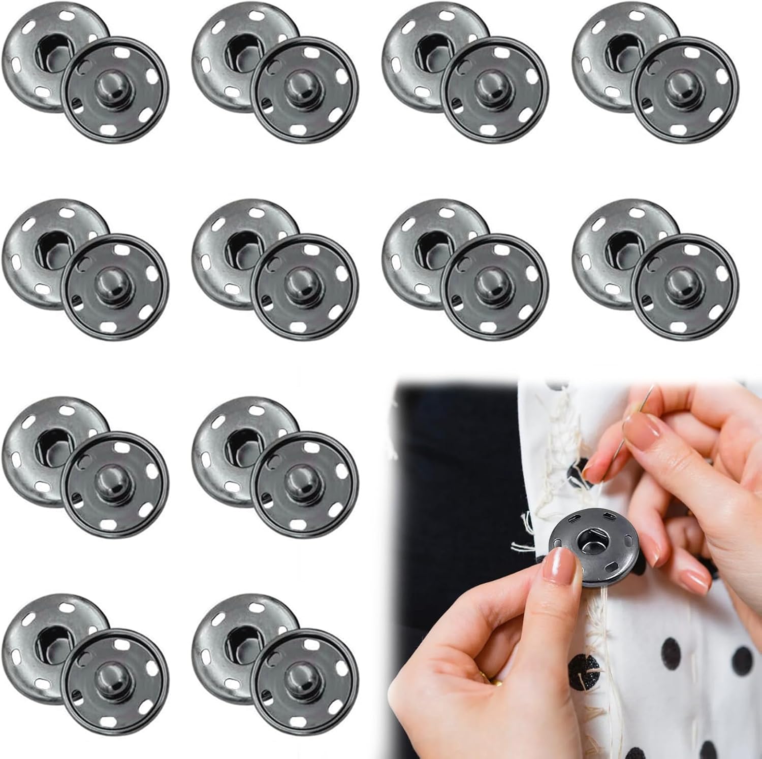 12 Sets Large Press Studs, Studs for Clothing, Poppers Fasteners Kit