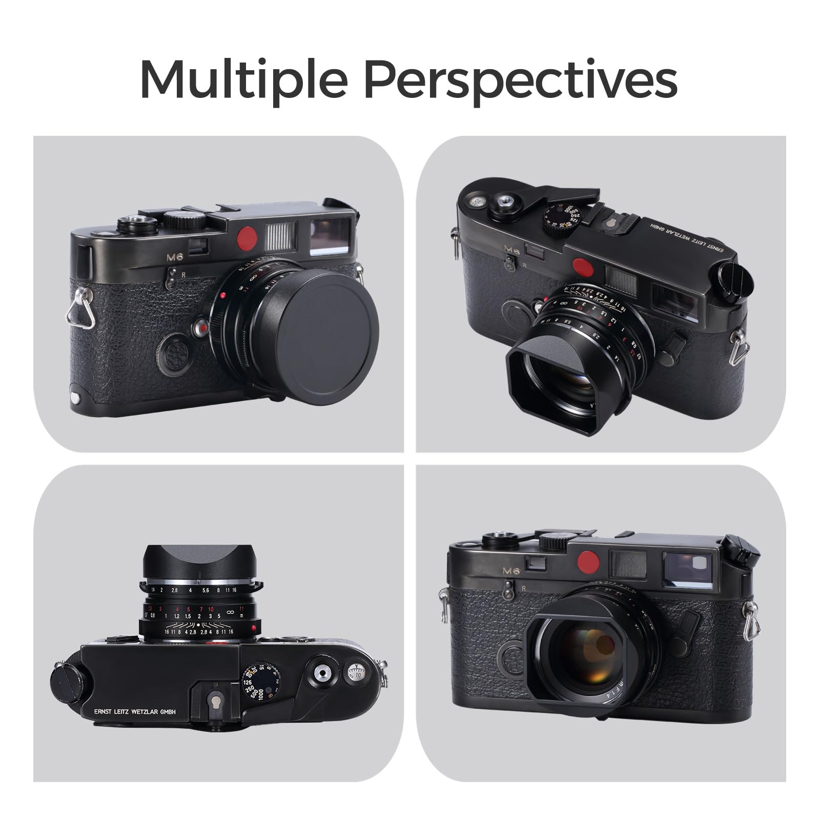 Paraluce quadrato in metallo (con copertura), compatibile con Voigtlander 40mm F1.4 S.C. per VM (lega di alluminio-nero)