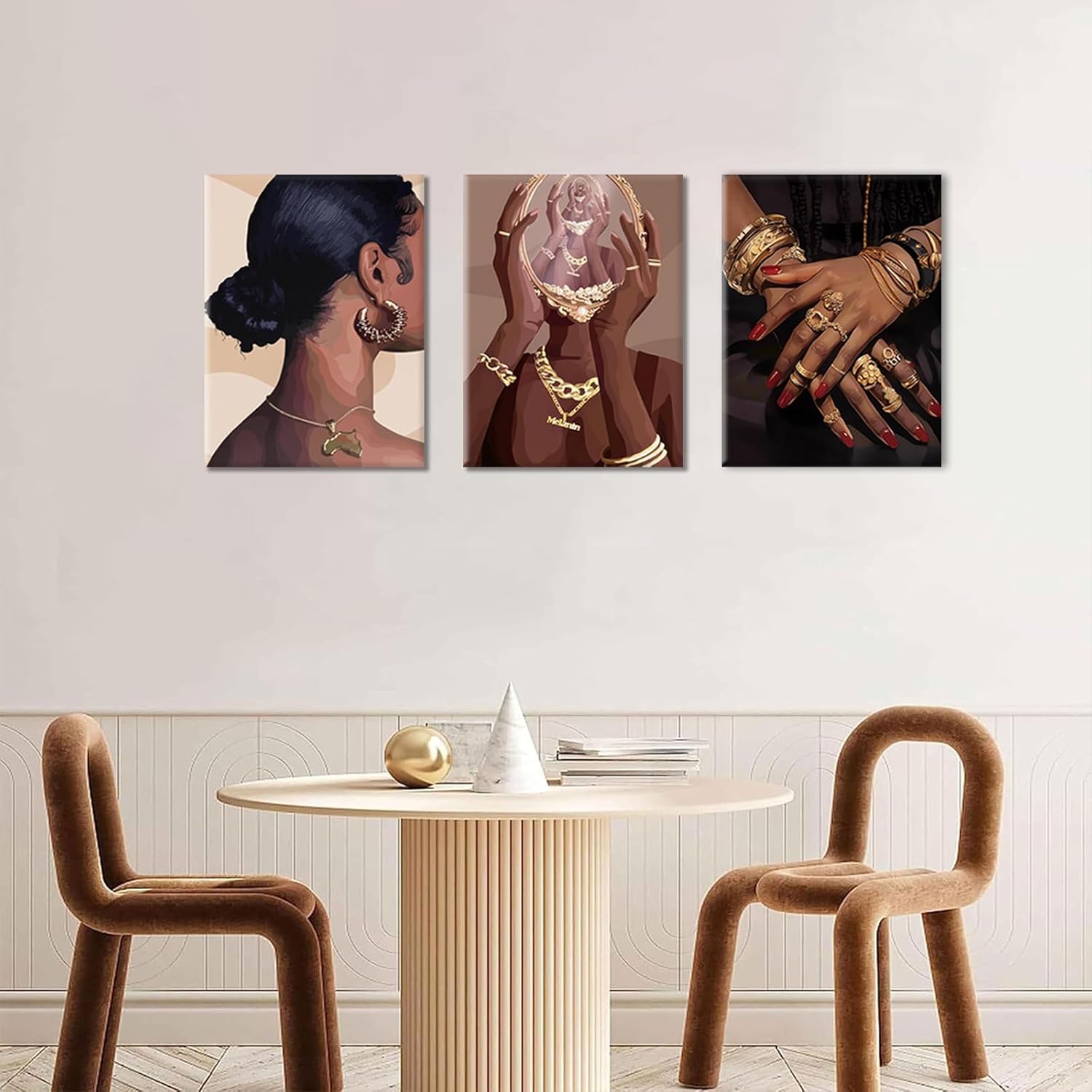 Dytila Black Woman Wall Art Set of 3, Black Girl Pictures Wall Decor, African American Canvas Prints, Black People Paintings, Smart Artwork for Home Living Room Bedroom 12x16 Inch