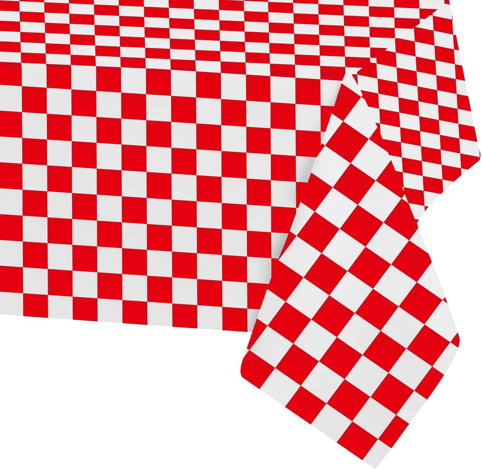 137*274cm Disposable Checkered Flag Red Table Cloth Table Covers,Racing Car Party Rectangular Dining Table Cover Tablecovers Plastic Tablecloths for Picnic,Cocktail,Birthday Parties Decorations