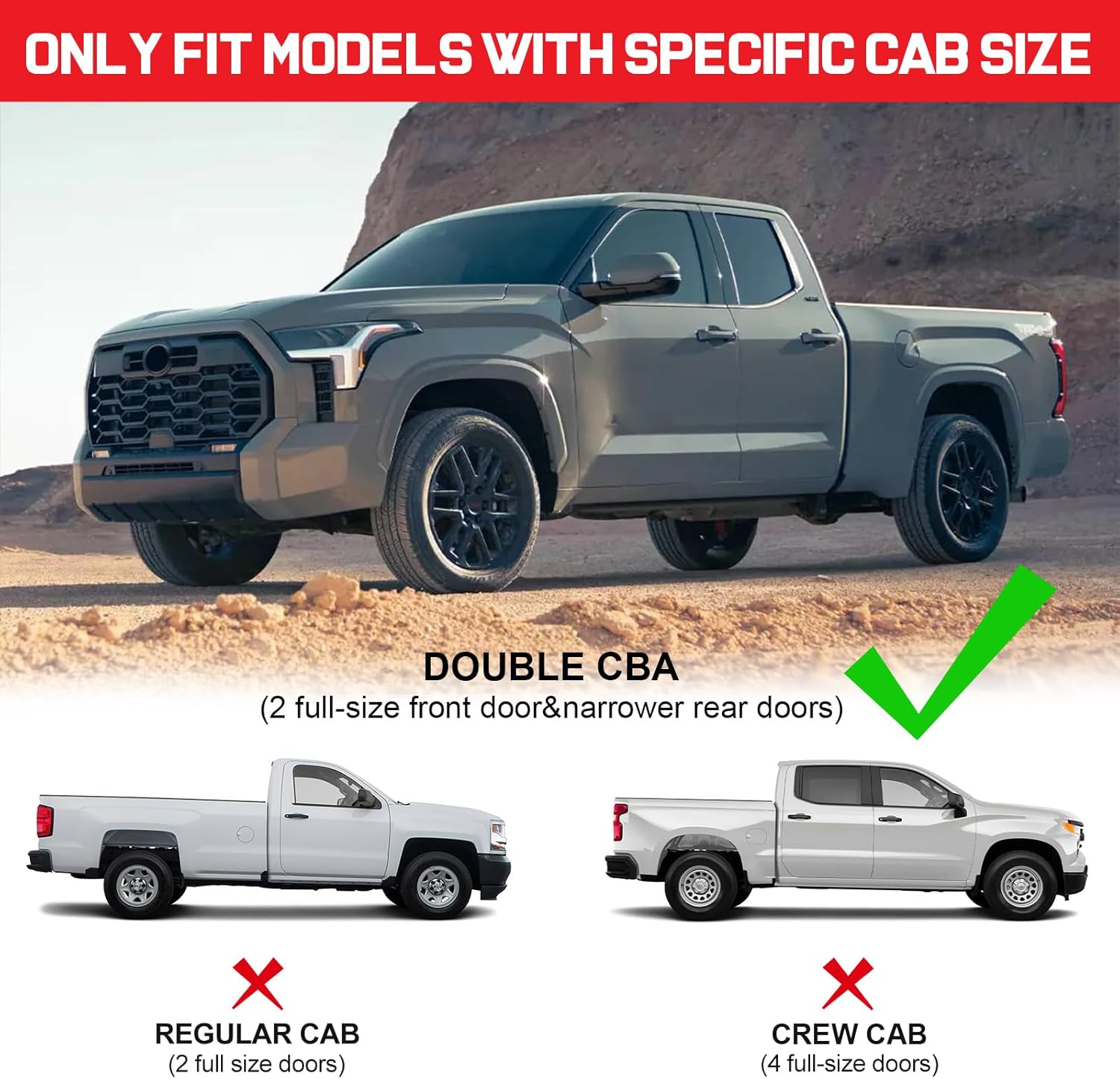 RHOBRA Running Boards Compatible with 2007-2021 Toyota Tundra Double Cab, 4.5 Inches Drop Down Tundra Side Step Nerf Bars Made with Carbon Steel, Black Step Bars Rock Sliders.