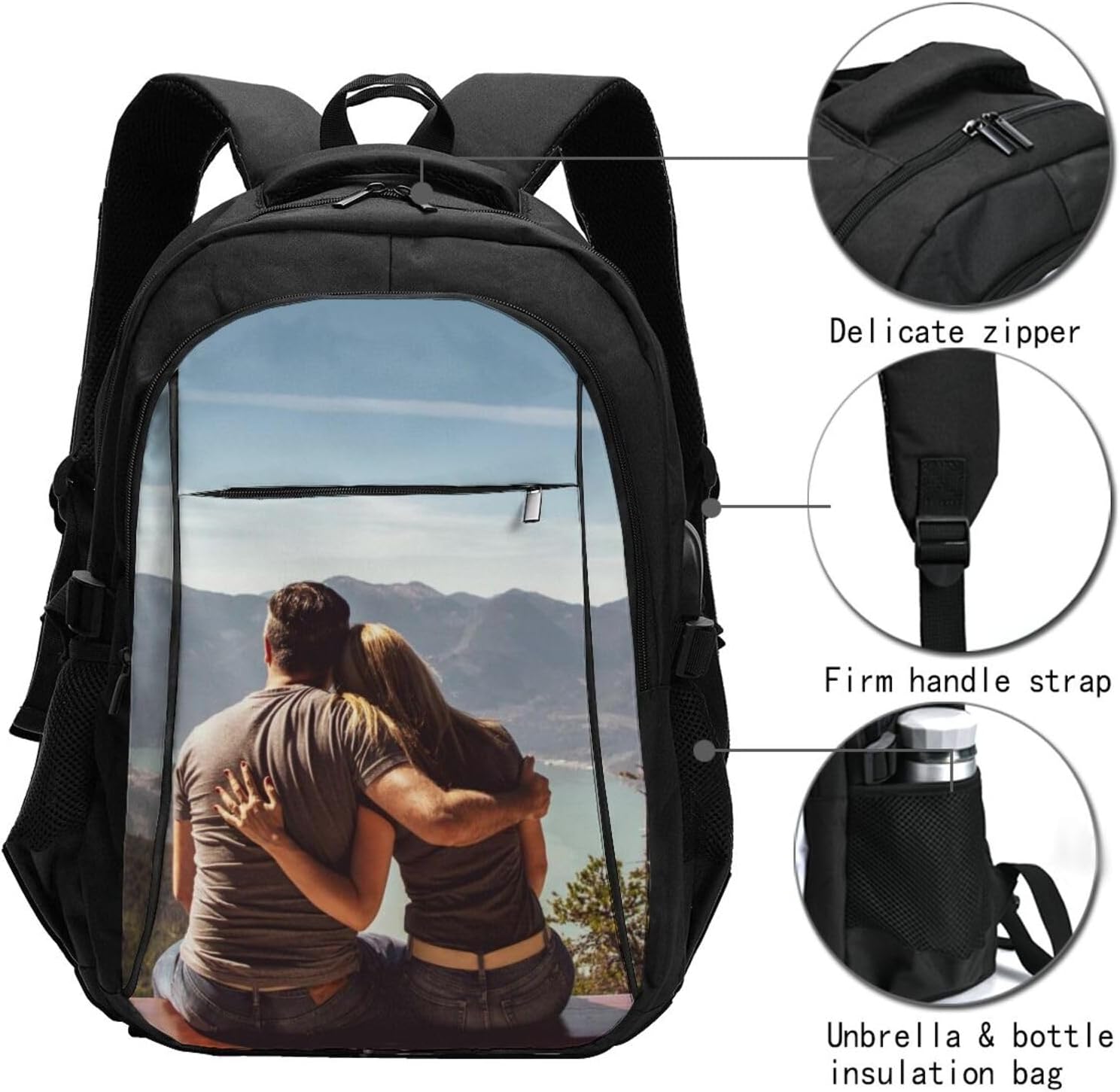 Custom Backpack For Man Woman Laptop Backpack，Personalized Computer Backpack For Women Men，Add Your Own Photo Name Text Large Capacity Camping Casual Travel Backpack For Camping with USB Port