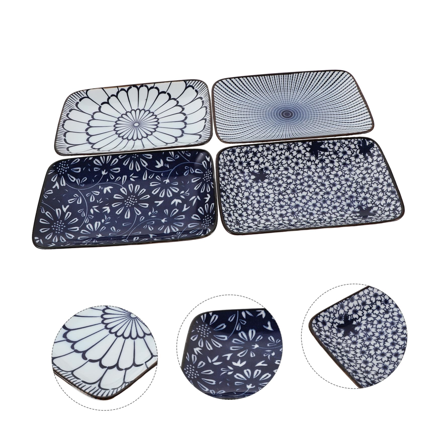 COLLBATH de Style Japonerie Assiettes Rectangulaires en Céramique Ensemble de 4 Design Vintage, Résistance aux Éclats, Gain de Place Cuisine et Repas Formels pour Sushi et Dessert