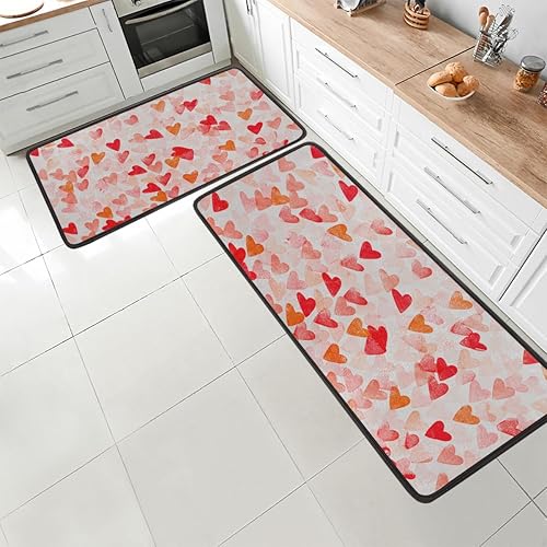 Vista 36 de Tapete de cocina acolchado antifatiga, estilo pintura al óleo, flores, juego de 2 piezas, duradero, resistente a las manchas, parte inferior Pintura