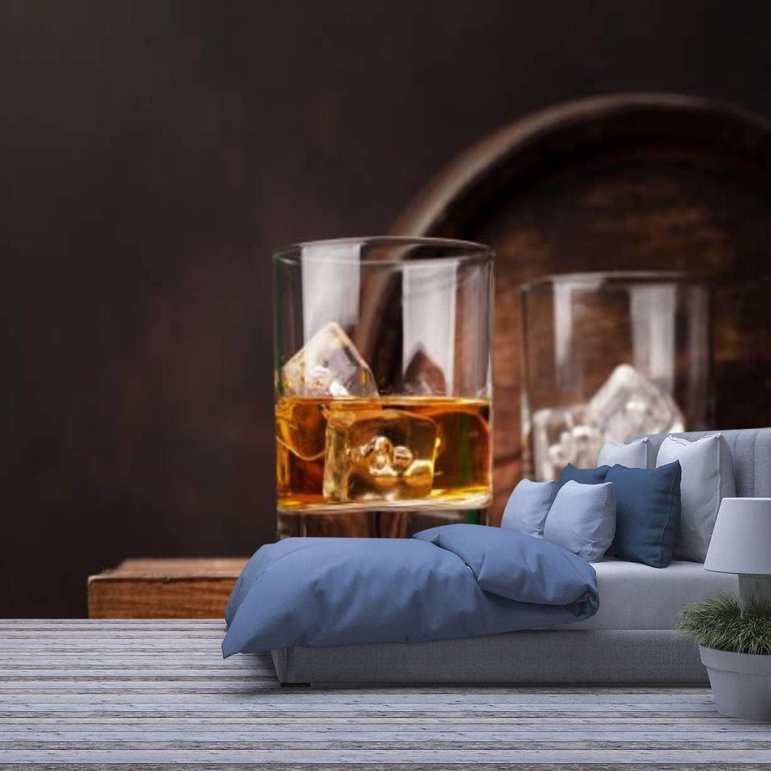 Peinture murale haut de gamme effet 3D verre à whisky 450x315cm
