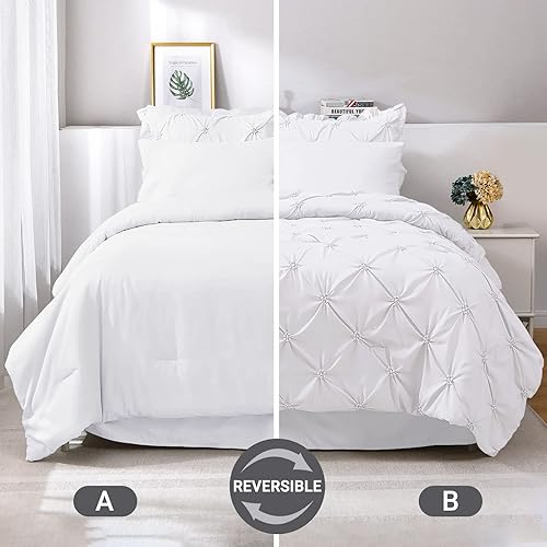 Miniatura 3 de JOLLYVOGUE Juego de edredón tamaño King de 7 piezas, juego de edredón blanco en una bolsa para dormitorio, juegos de ropa de cama con edredón,