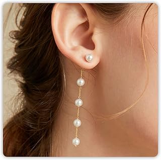 Trinckle 2-in-1 Gold Pearl Drop Earrings for Women - Dangle & Stud Boho Wedding Gift, Lightweight Hypoallergenic Jewelry