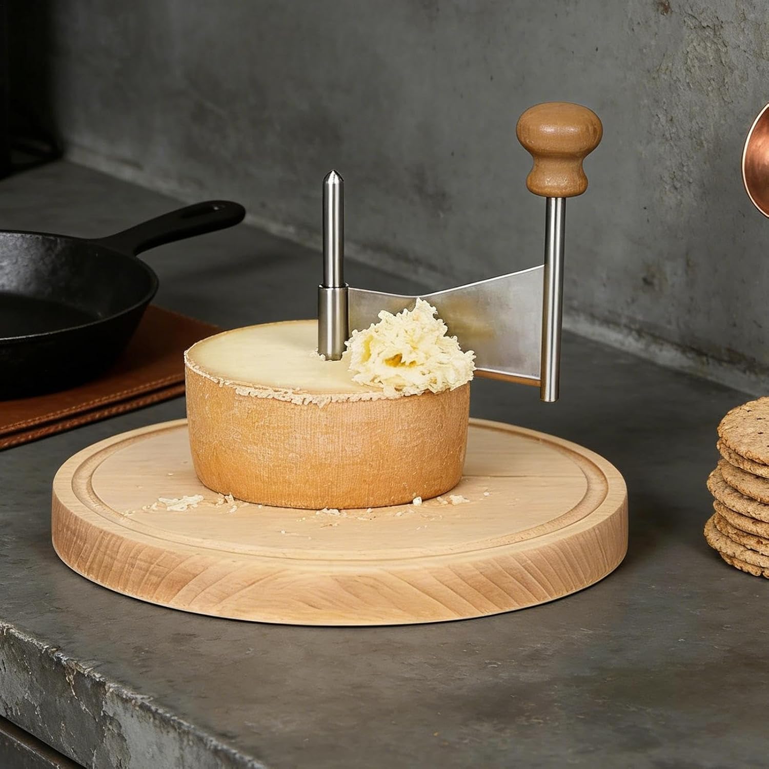 Cheese Curler Wheel - Stainless Steel Wood Base Smooth Shaving Manual Handheld - Cheese Curls Wheel Slicer - for Restaurant Cafe Home Dessert Shop