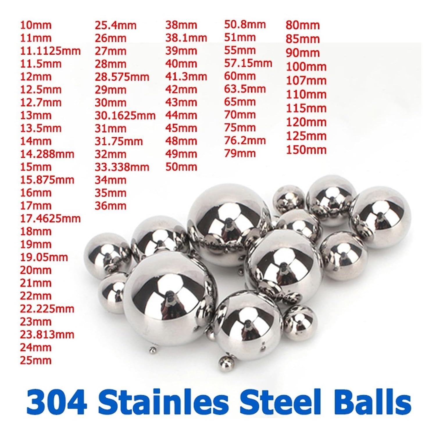 Precision Balls 1-10pcs Dia 10-150mm 304 Stainless Steel Balls 11/12/12.5/12.7/13/14/14.288/15/16/17/18/19/20/31/38/43/51.75~125mm Solid Ball(5pcs,28.575mm)