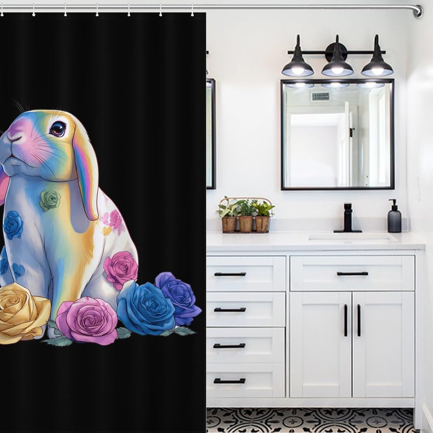 Rabbits Print Shower Curtain 46.85x70.87Inch（119x180cm） Polyester Bath Curtain Shower Curtains Printed Decorative