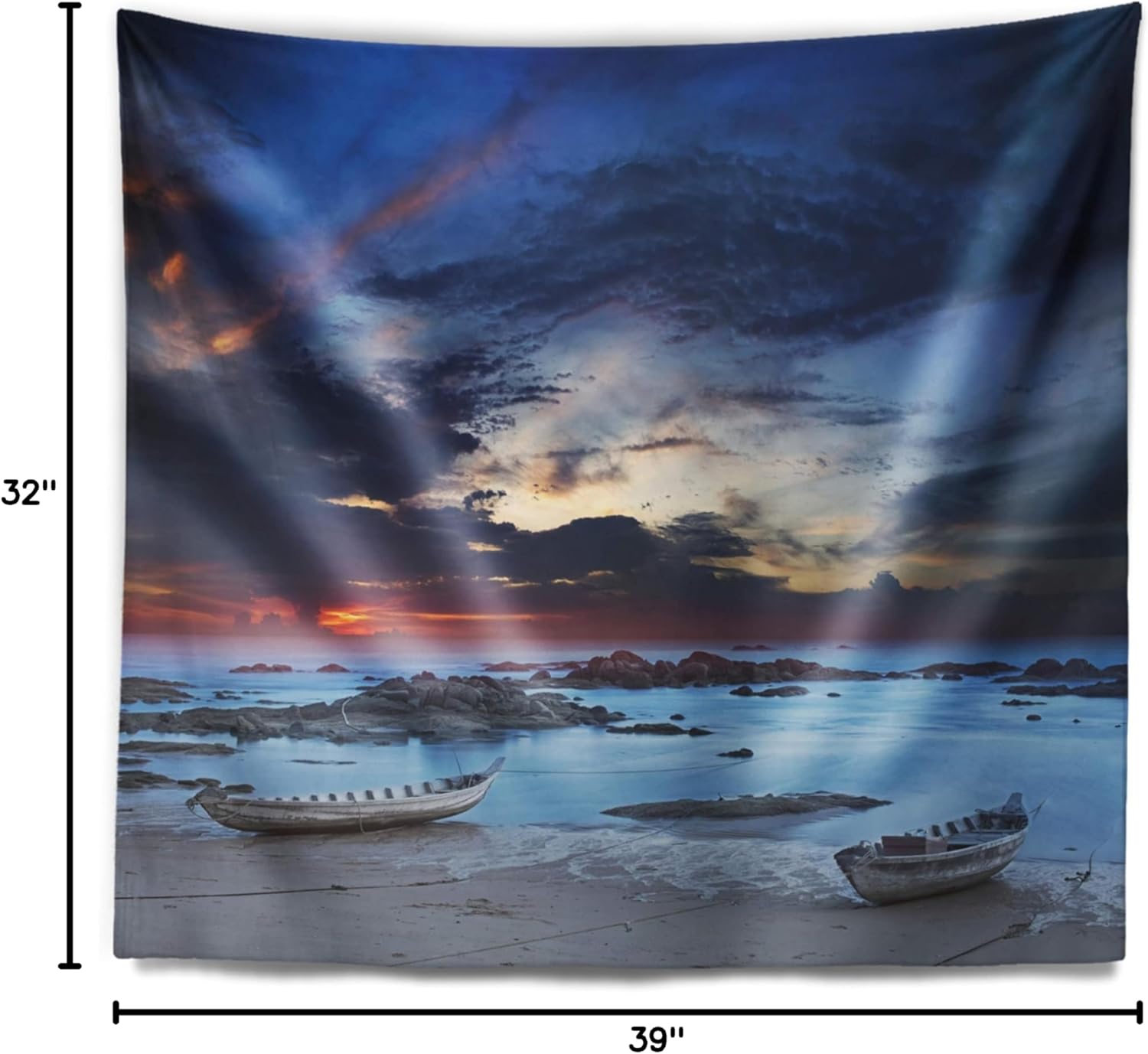Designart ' Colorful Traditional Asian Boats' Landscape Tapestry Blanket Décor Wall Art for Home and Office, Created On Lightweight Polyester Fabric Medium: 39 in. x 32 in