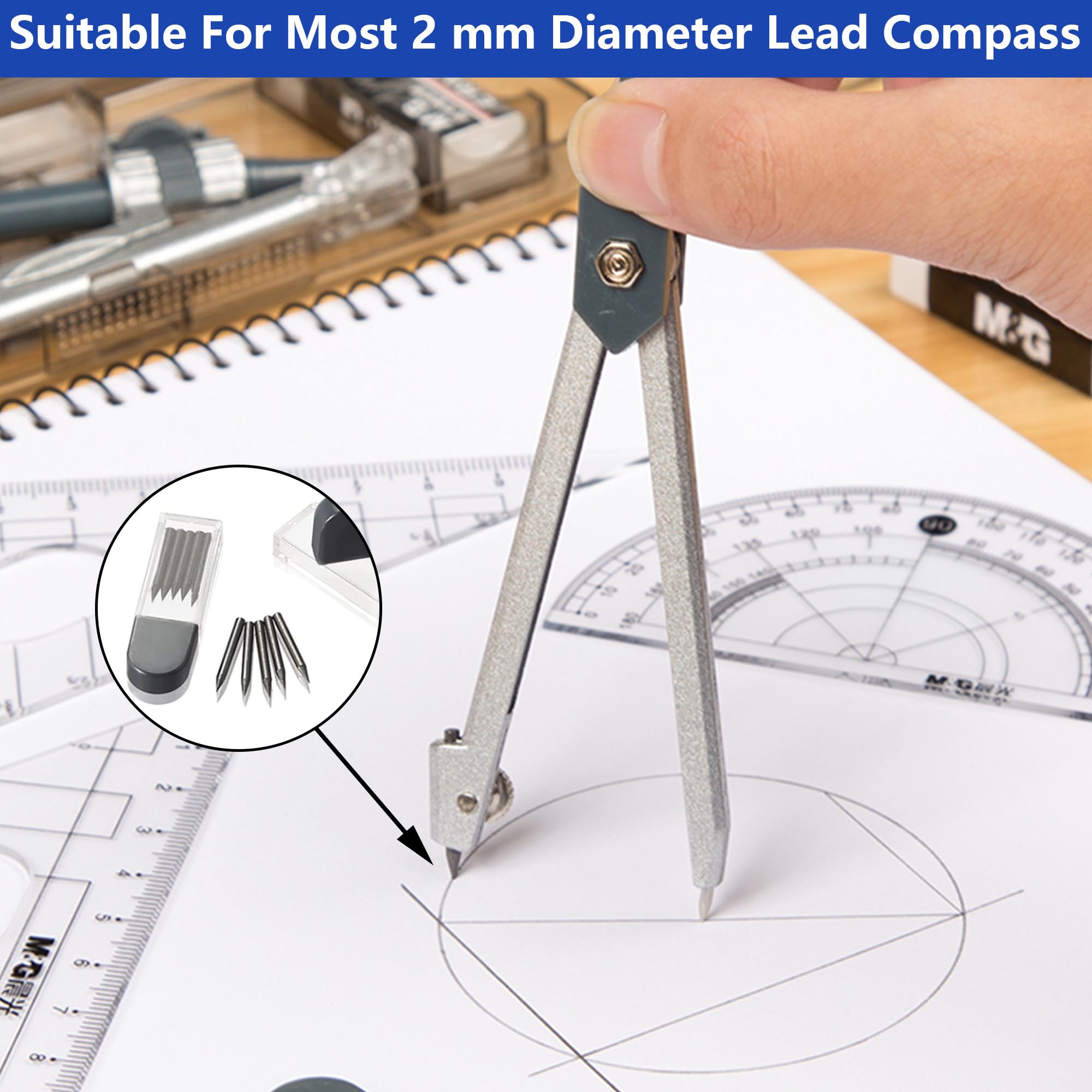 100 Stück 2B Zirkelminen 2mm - Mit Radiergummi & Spitzer Für Präzises Zeichnen