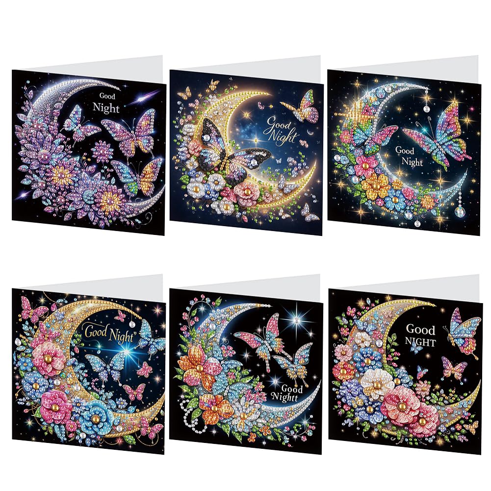 6 Pcs 5D DIY Diamond Painting Greeting Cards, Round Drill Crystal Craft Cards, Handmade Gift Rhinestone Painting Card, Wish Card for Birthday Thanksgiving Day Valentine's Day Gift-26