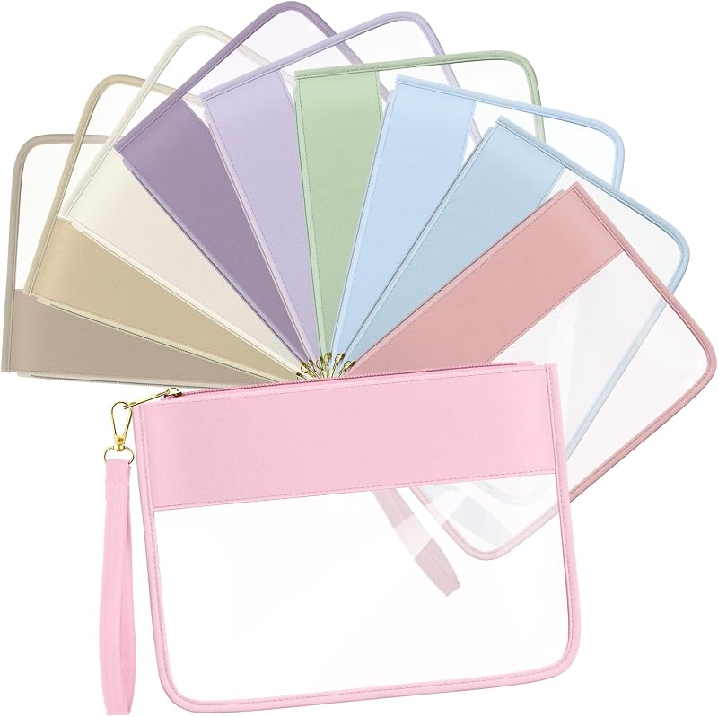 Sweetude Conjunto com 10 Necessaires Transparentes com Zíper, Planas, de Nylon e PVC, Cor Morandi