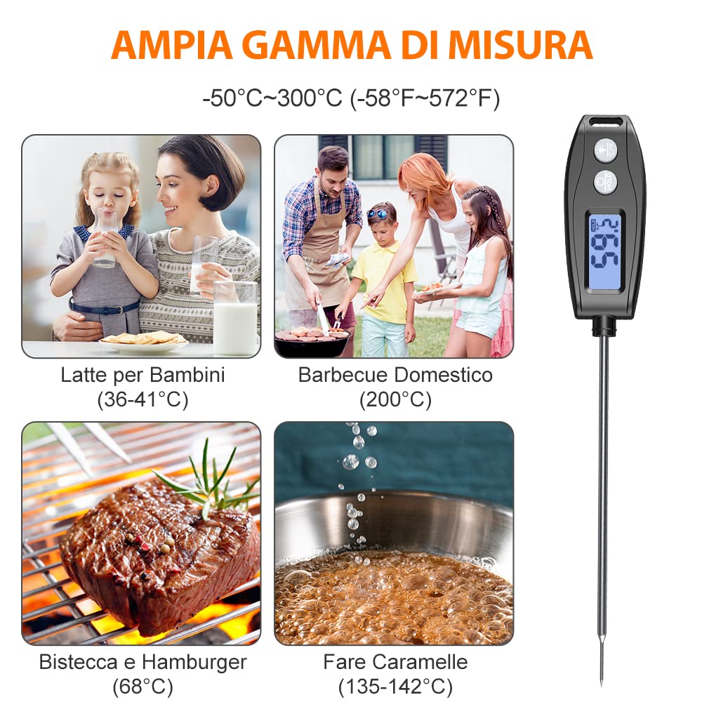 Termometro Alimenti Digitale Glangeh - Sonda 13.2cm Acciaio Inox, Impermeabile IP66, Per Carne, BBQ, Olio - Foto 10