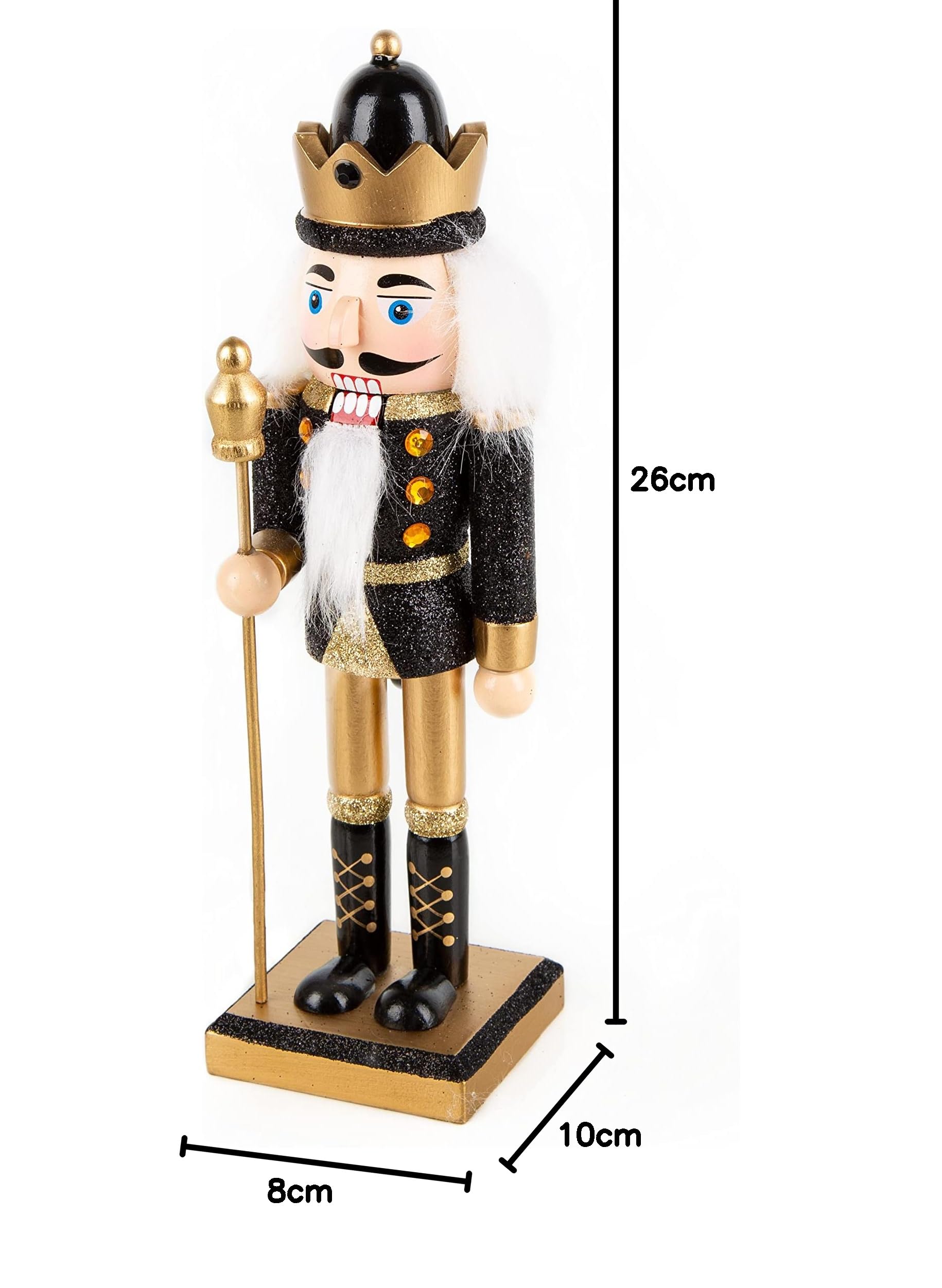 Logbuch-Verlag Nussknacker König 26 cm – Holzfigur in Schwarz-Gold mit Glitzer – Weihnachtsdeko klassisch & edel – Dekofigur als Geschenkidee Weihnachten