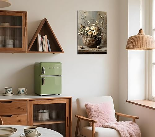 Miniatura 3 de HKMXCD 1 lienzo de pájaro para pared, cesta de flores con impresión de pájaros, cuadros de estilo campestre, pintura retro, granja, obras de arte,