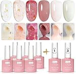 YTD Likomey Nude Gel Nail Polish Set,6 Translucent Neutral Colors with Base & Top Coat, Milky White Pink Gold Flakes Jelly Sheer UV Vernis, 8 Pcs 7.5ml