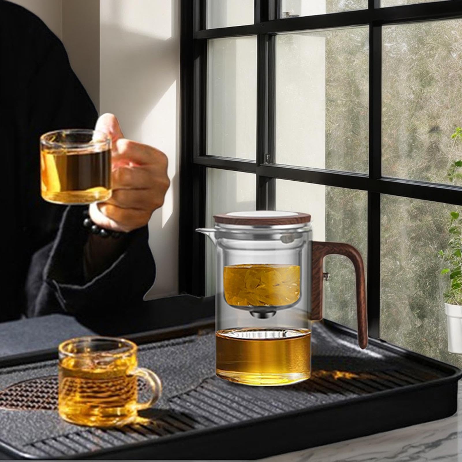 de vidrio de 600 ml con colador, con infusor para té suelto, de hojas sueltas con infusor para el hogar, sala de té, preparación de restaurantes, filtrado