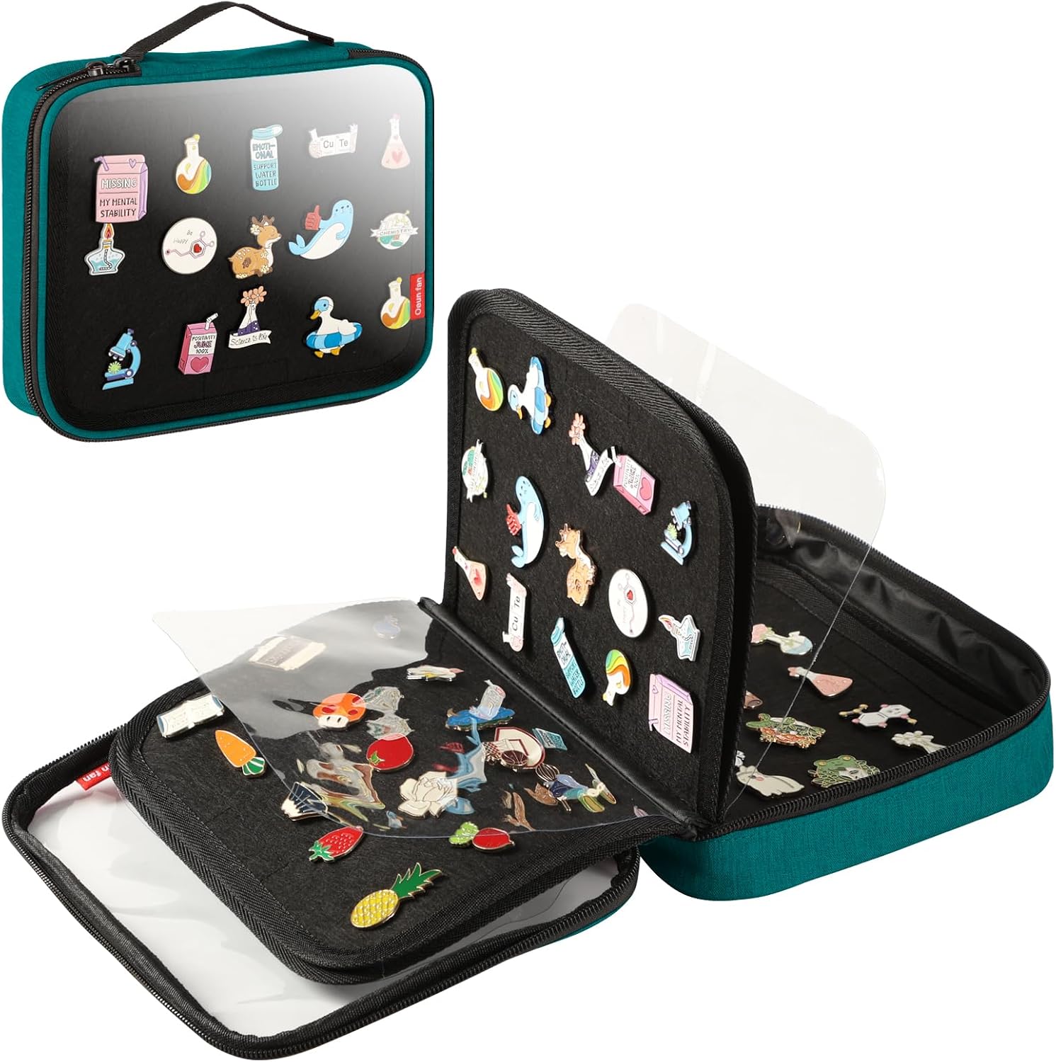 Oeun fan Enamel Pin Display Book, Small Collections or Travel Pin Trading Book, Pin Collector Display Bag,6-Page Pin Display Board,Pin Display Case (Turquoise Blue)