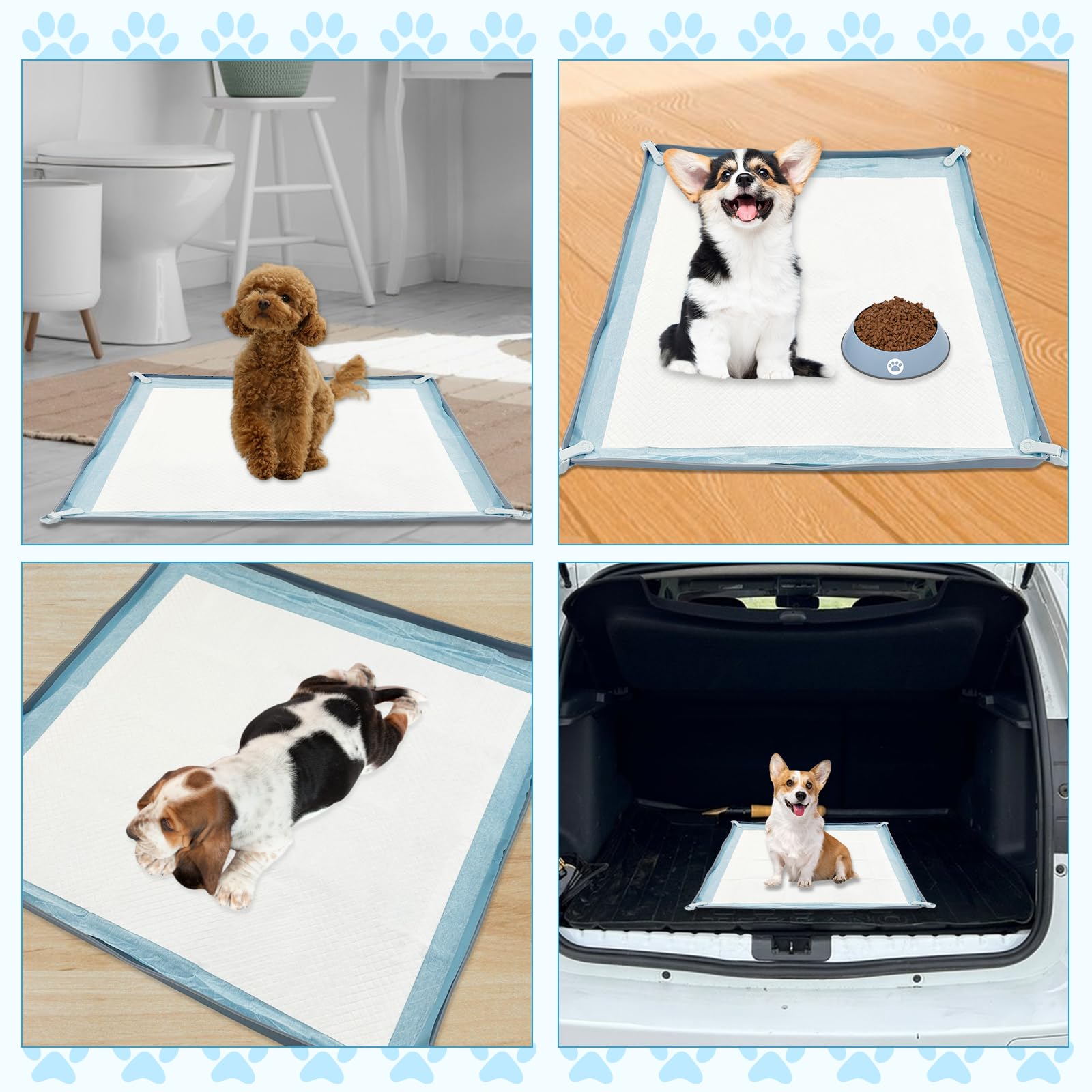 19pcs Puppy Pee Pad Tray Halter Set für Hunde, rutschfeste Silikon Hund Pee Pad Halter für 10 X 10cm Training Pads, Easy Cleaning Pee Pad Tray mit 8-Halter Klemmen und 10pcs Welpen Töpfchen Pad