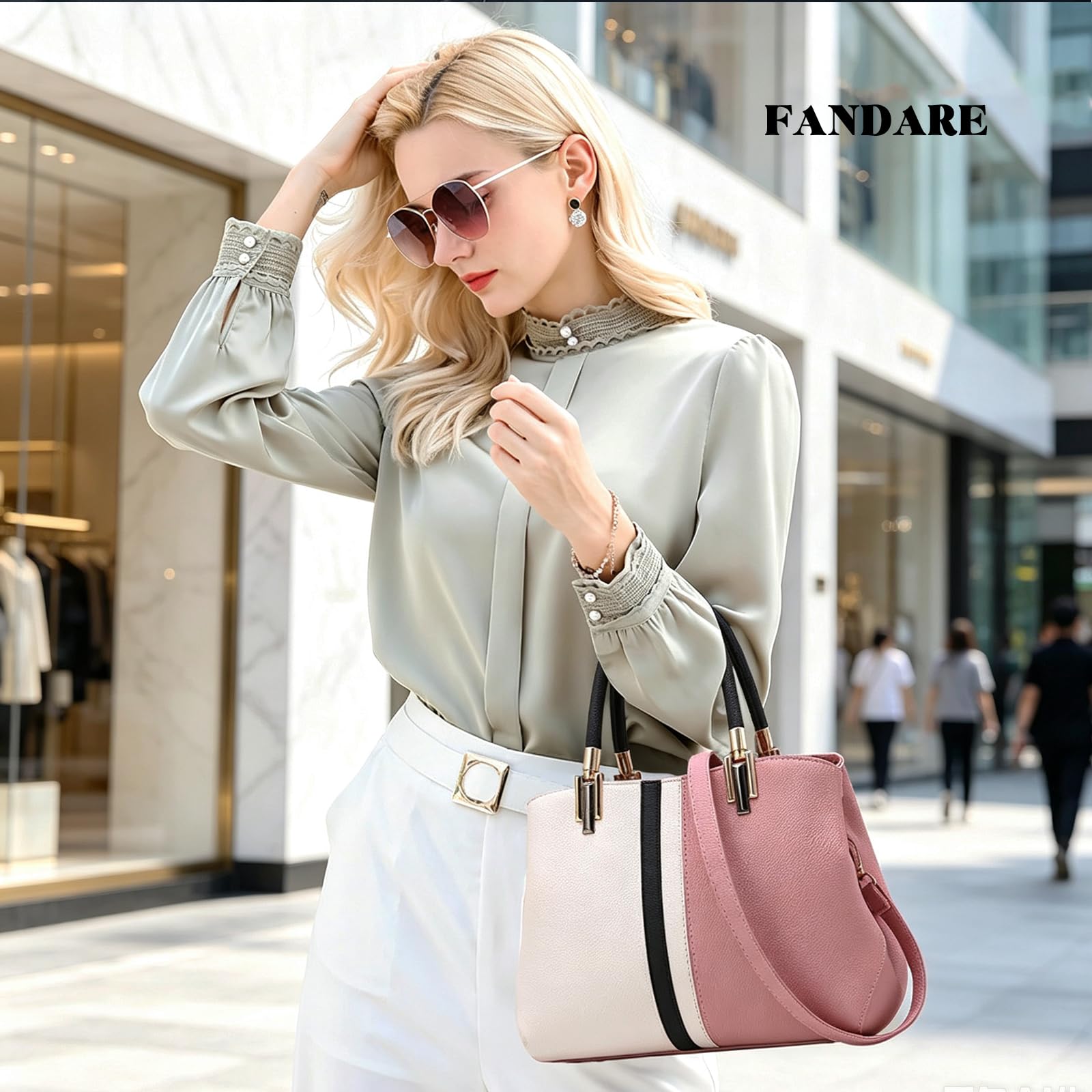FANDARE - Bolso de mano para mujer, estilo bandolera, piel sintética, impermeable, para compras, fiesta, viaje, bolso de hombro, rosa, large, Elegante