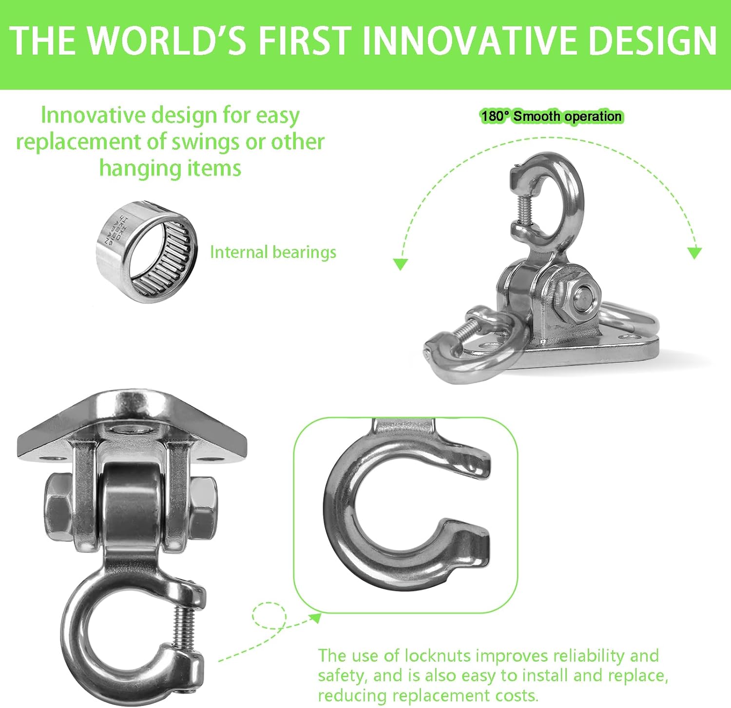 Swing Hangers Heavy Duty Smooth Operation with 180° Swing Bearings 1000 lb Capacity for Indoor Outdoor Swing Chairs Hammocks Playgrounds Yoga - Image 2