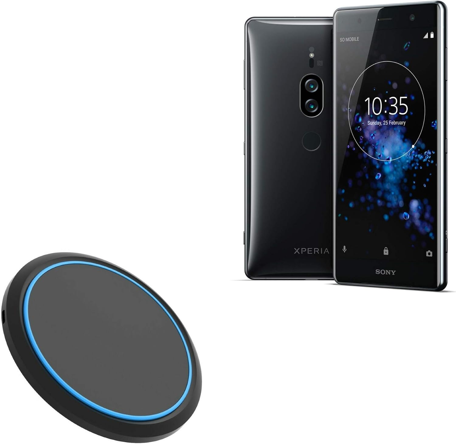BoxWave Charger Compatible with Sony Xperia XZ2 Premium - SwiftCharge PowerDisc Wireless Charger (15W) with Wireless Chargers That Require QC3.0 minicube, Qi Wireless 15W Circular Desktop Charger