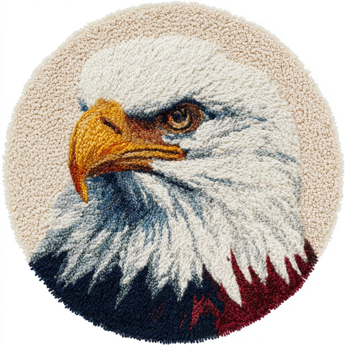 Rqwybcaxn DIY Rug Latch Hook Kits for Adults Animal Needlework Kit Eagle Portrait 50x50cm Round Tapestry with Crochet Hook Living Room Craft Gift