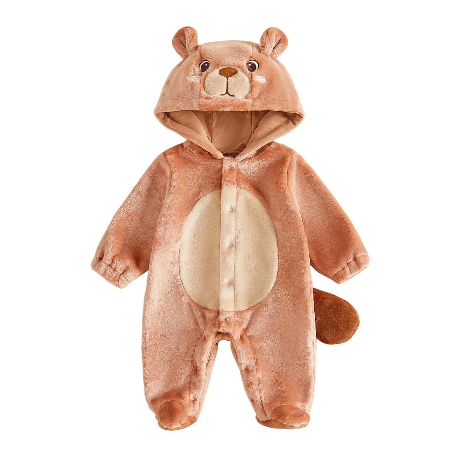 JJshengyixi Infant Fleece Jumpsuit Cartoon Winter Outfits Baby Rompers (Coffee, 12-18 Months) โ image 1