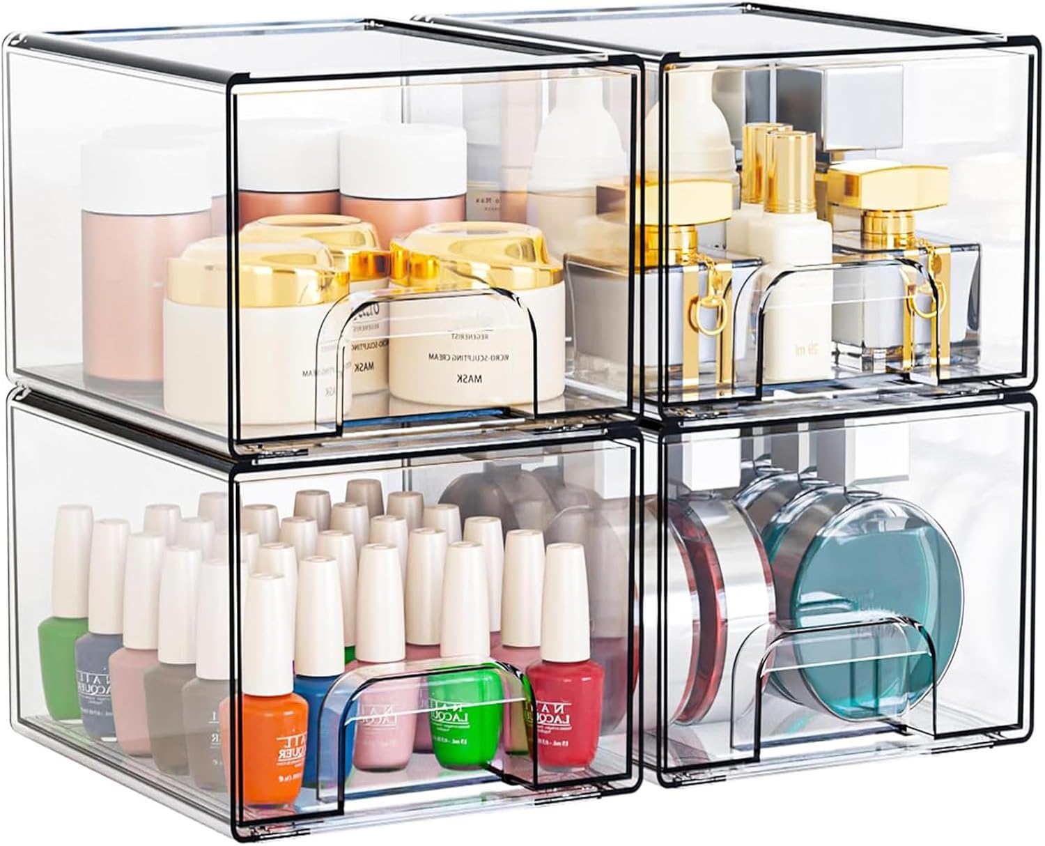4 Pack Stackable Makeup Storage Drawers