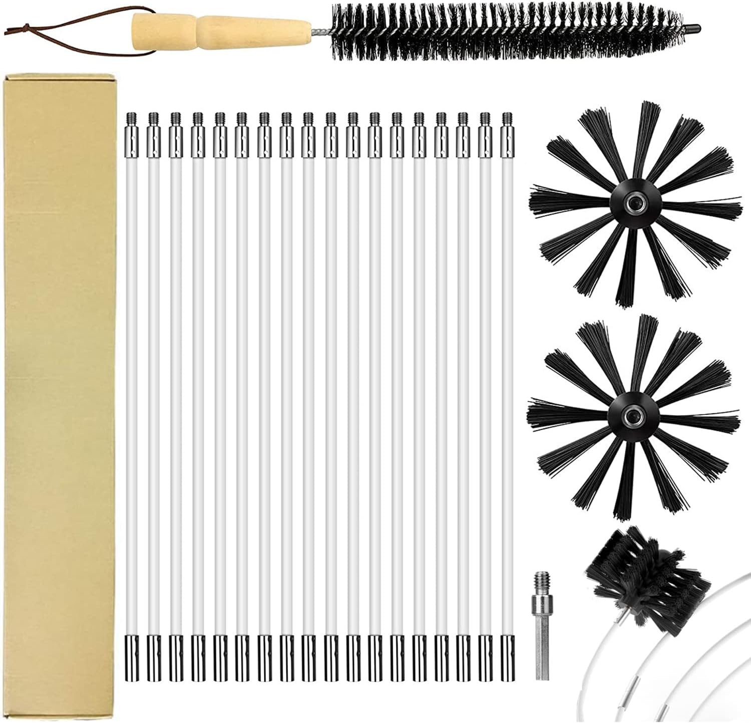 14-tlg. Kaminbürsten Set - Schornsteinreinigung Mit Flexiblen Stangen