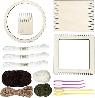 BIBABLYKE Mini kit de tear de tecelagem, conjunto de tapeçaria pendurável, artigos domésticos para iniciantes iniciantes DIY artesanato suprimentos de madeira fio de algodão