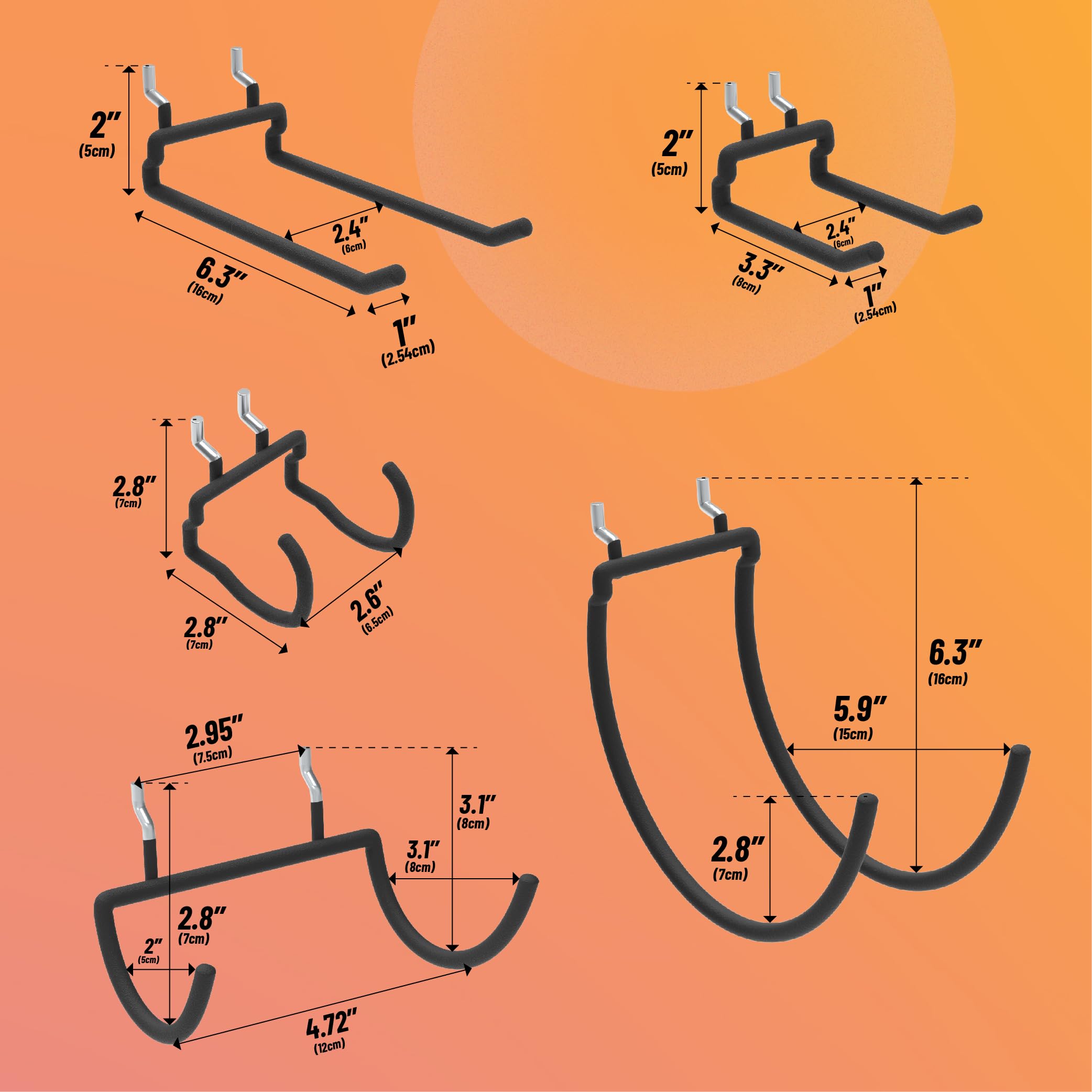 HUHOLE Peg Board Utility Tool Hooks 10PC Black - Image 3