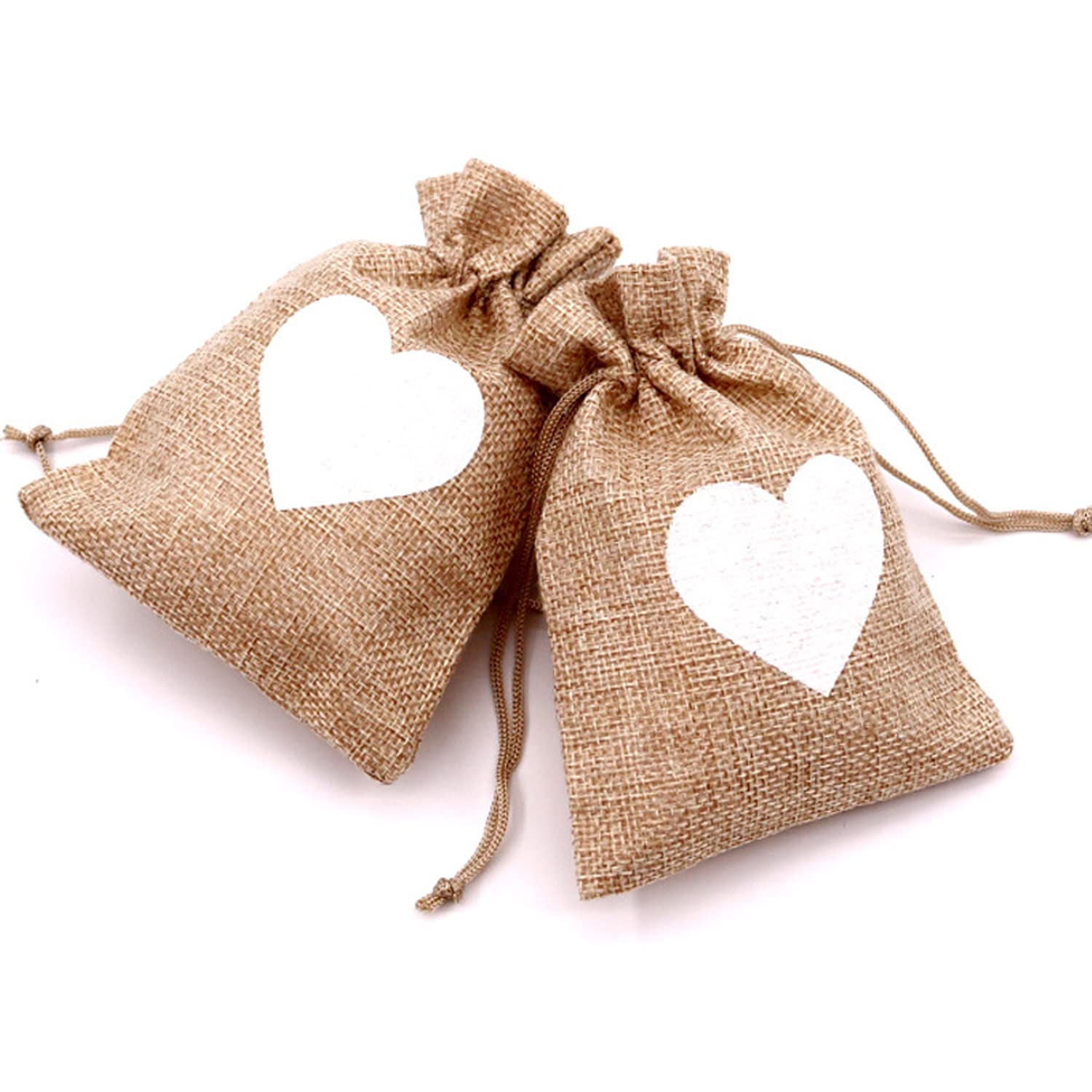 20枚 巾着 ラッピング袋 ハート プレゼント袋 ギフトバッグ 茶色+ベージュ Amazon | Longbest 20枚セットクリスマス巾着袋 クリスマスラッピング