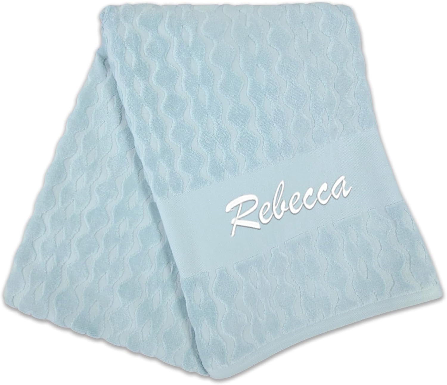 Kaufman - Personalized Oversized, 35" X 70", Solid Color, Velour Super Soft, Beach and Pool Towel, Easy Care, Extra Large, 100% USA Cotton, Embroidered Name (SEA)