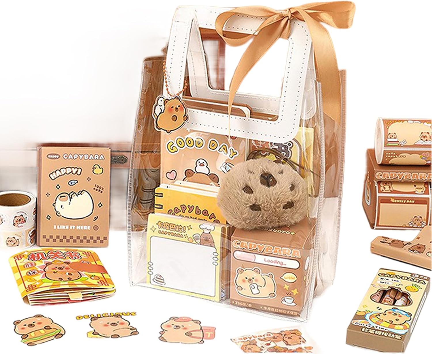 Capybara Stationery Set for Girls – Cute School Supplies Gift Bundle with Pencils, Notebook, Triangle Ruler, Stickers, Notepad, and Keychain Charm – Nice Gift for Kids (127Pcs)