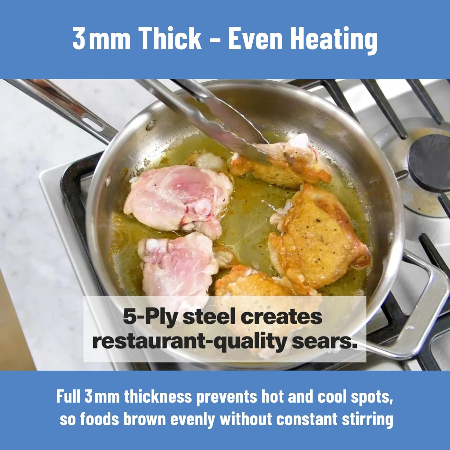 Misen 5-Ply Stainless Steel Sauté Pan with Lid - Versatile, Durable, Dishwasher and Oven Safe - Even Heating, Ergonoic Stay-Cool Handle - For Searing, Braising, and More - 3 QT - Image 6