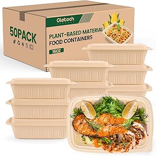 100 Piece (50 Pack) Meal Prep Containers with Lids, 16 oz Cornstarch Small Food Storage Containers Plant-based Lunch Box for Salad, BPA Free Plastic Disposable Take Out Boxes Microwave & Freezer Safe