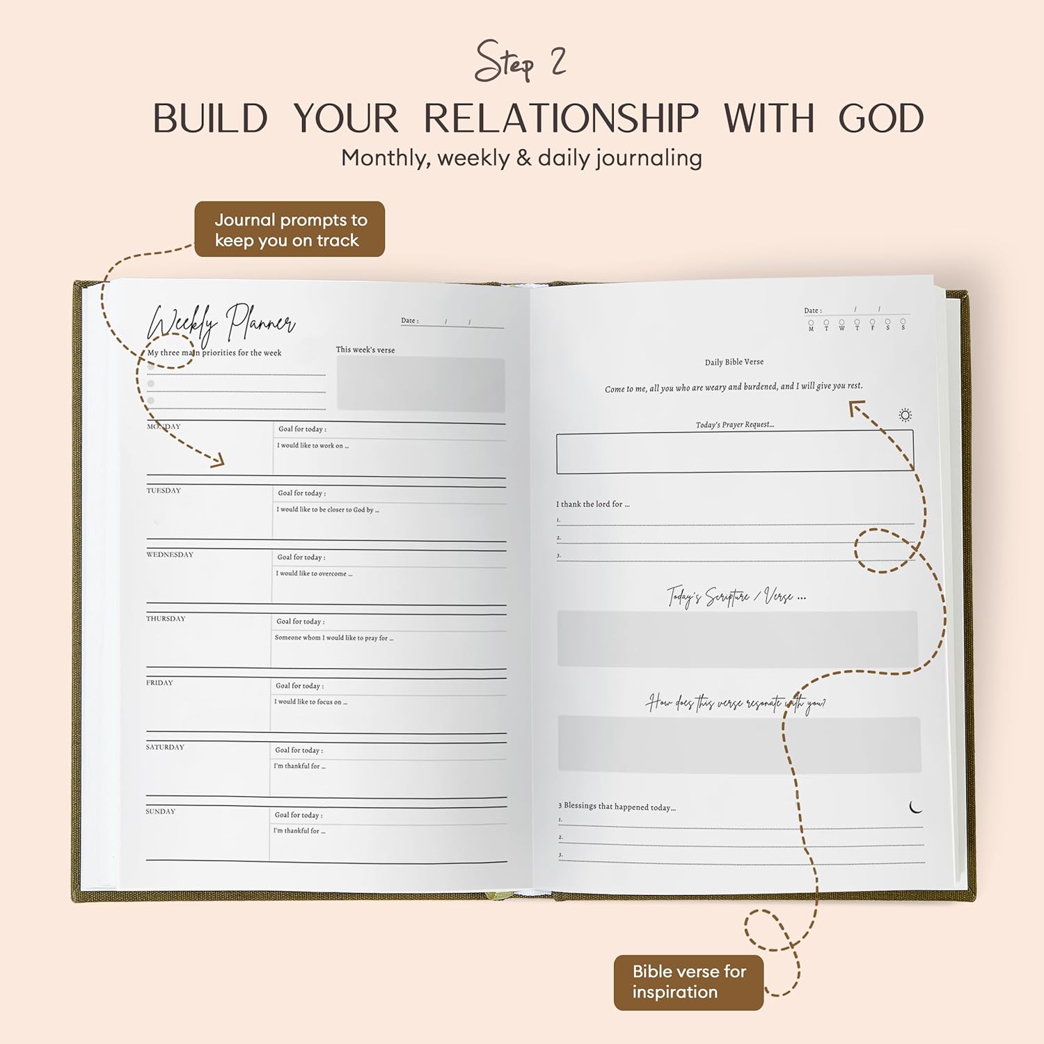 Blessed Ceramic Absorbent Coasters with Holder Set of 6 + ilohaus Bible Journal & Prayer Journal for Women and Men – Christian Notebook for Bible Study, Reflection, and Home Use