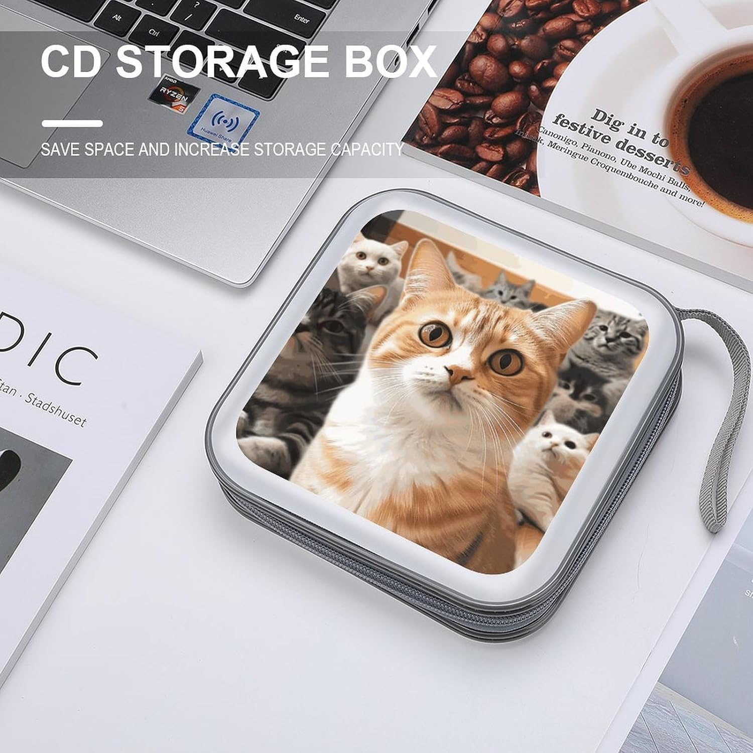 Funny Pet Cat CD Case 40 Capacity CD Holder Organizer Portable Zipper DVD Collection Storage Bag Compact Cases Storage Binder Plastic Holder Disc Car Home Travel image 4