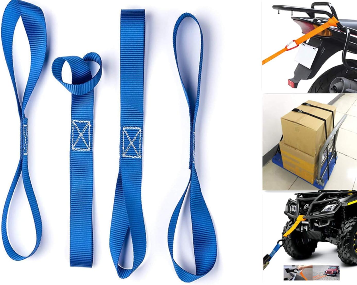 ZYTC 12" Heavy Duty Soft Loops Tie-Downs Cargo Ratchet Straps Black for ATV, Snowmobile, Dirt Bike, Boats & Truck Cargo 2272Lb Pack of 4 (Blue)