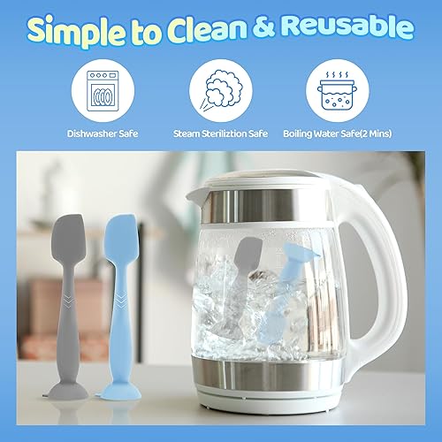 Miniatura 7 de Paquete de 4 espátulas de crema para pañales  Espátula de glúteos para bebé, 2 tamaños grandes y 2 mini con funda de viaje, aplicador de crema de