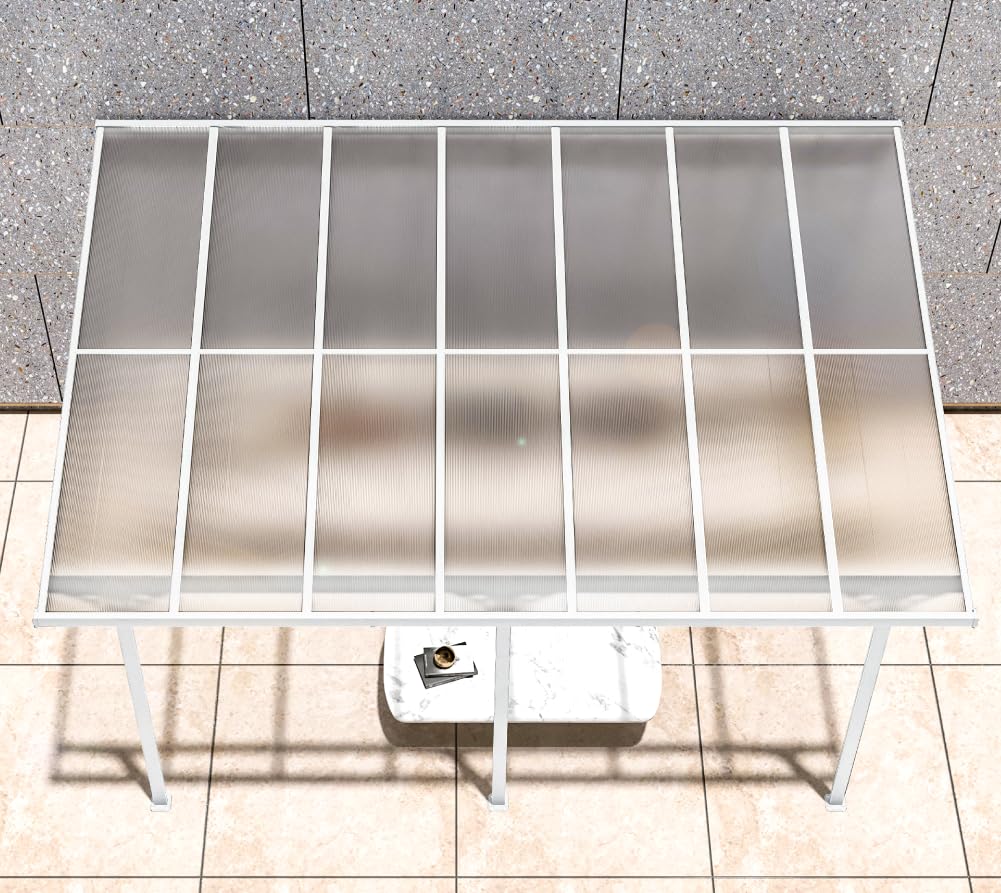 Westmann Alu Terrassenüberdachung Bruce 345 | Pulverbeschichtetes Aluminium | Polycarbonat Doppelstegplatten | Weiß | Wählbare Dachneigung 225-270 cm | UV-Schutz & witterungsbeständig