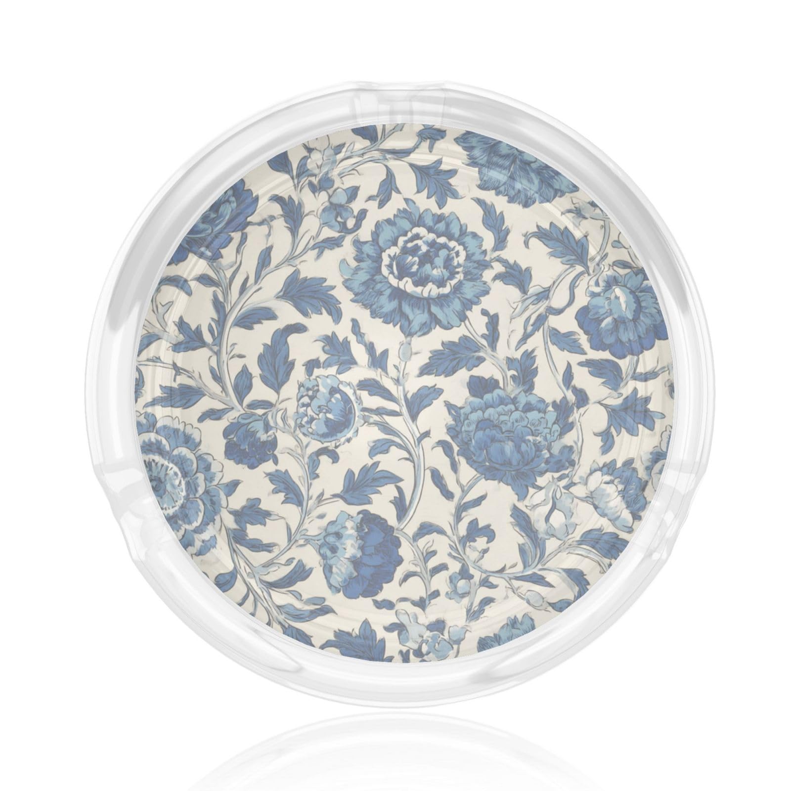 Blue Floral Motifs And Swirling Vines Glass Ashtray For Cigarettes Ash Trays Case For Home Office Decor