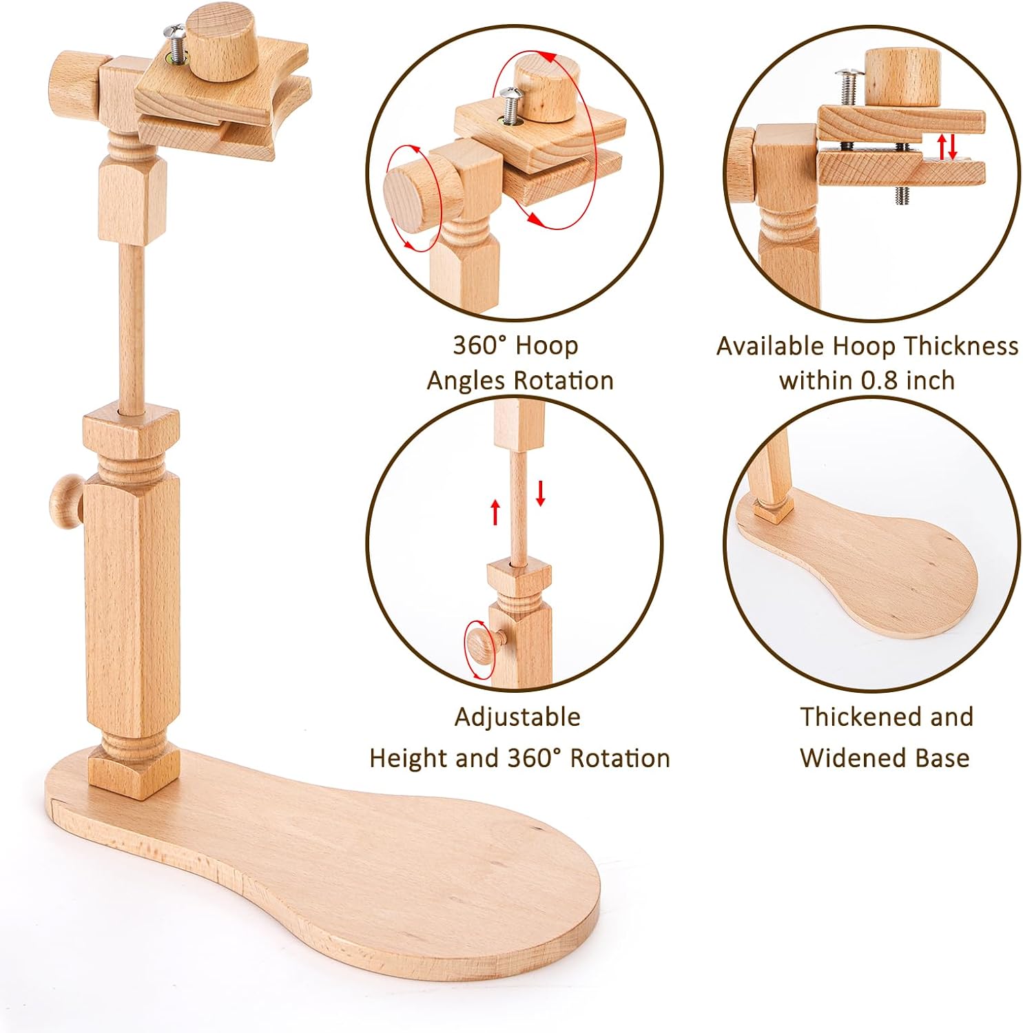 Tosnail Beech Wood Adjustable Rotatable Embroidery Hoop Stand with 3 Hoops, 6 Inch, 7 Inch, 8 Inch, Cross Stitch Frame Holder for Hand Embroidery, Cross Stitch, Needlepoint, Sewing Project